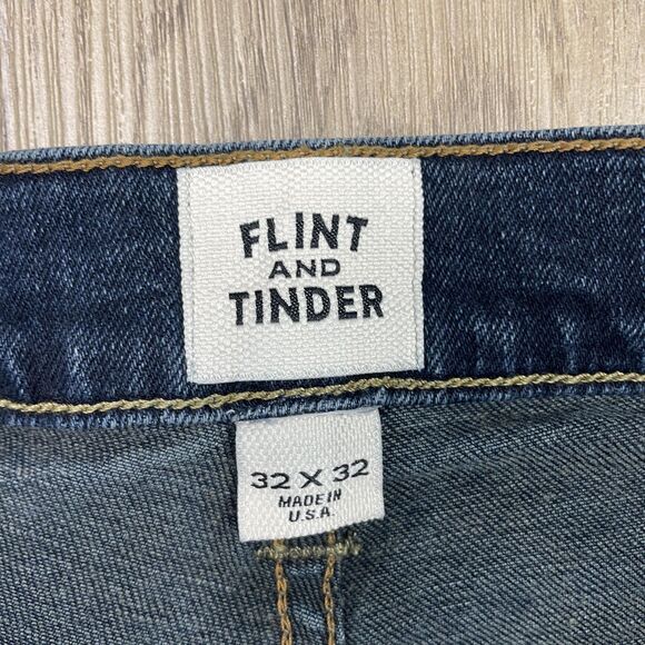 Flint and Tinder Jeans Mens 32x32 Blue Relaxed Fit Straight Distressed Made USA - Picture 3 of 12